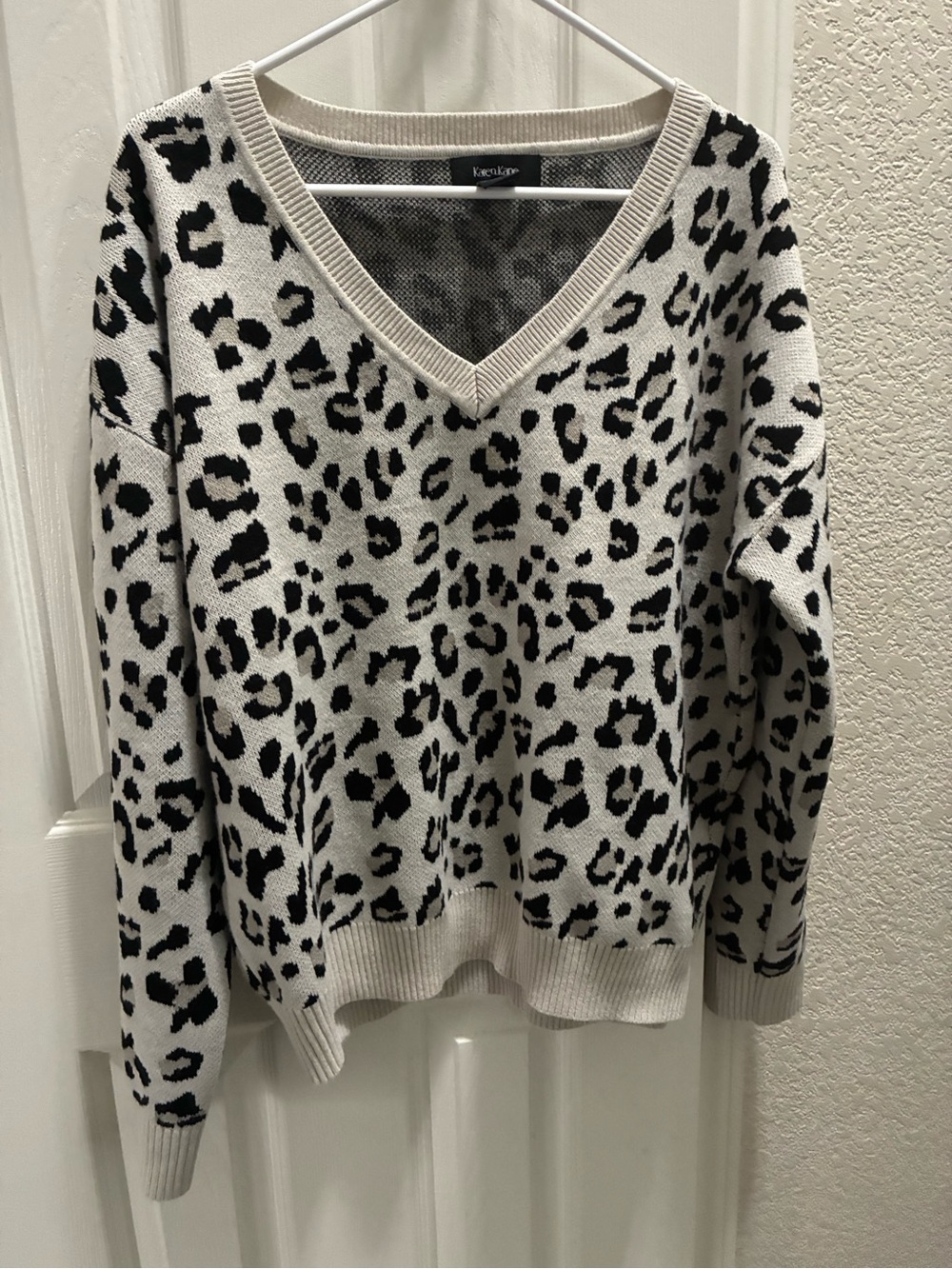 Karen Kane Cream and Black Leopard V-Neck Sweater